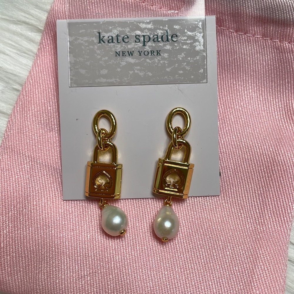 Kate Spade Lock And Spade Pearl Drop Earrings